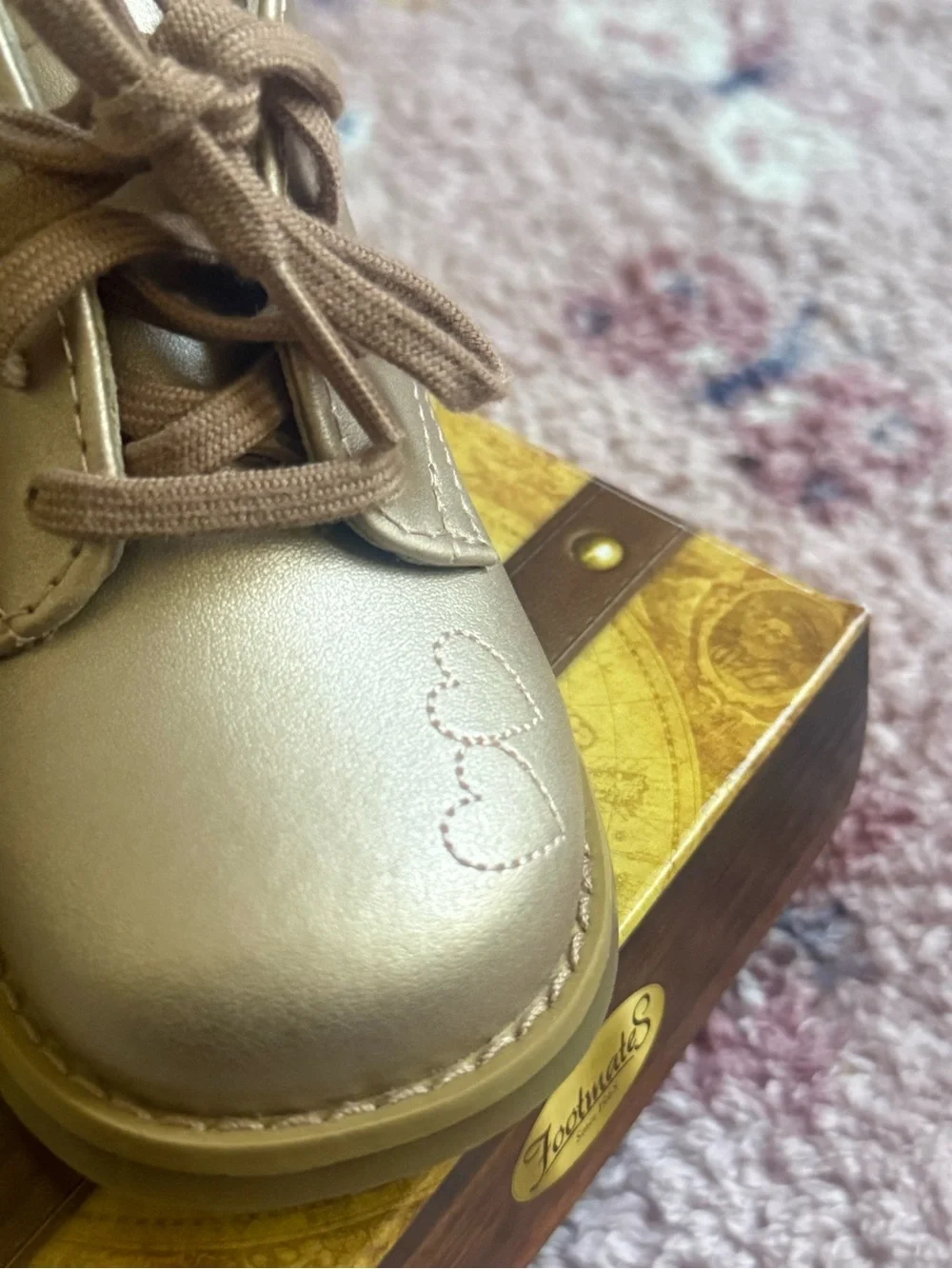 Kids Metallic Gold Lace-Up Boots hard bottom shoes